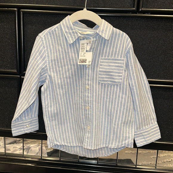 H&M BOYS BUTTON DOWN SHIRT. LINEN TYPE. LIGHT AND SOFT - Picture 1 of 6